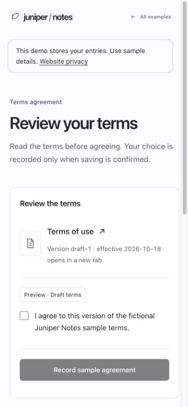 An unchecked mobile agreement tied to an exact terms version